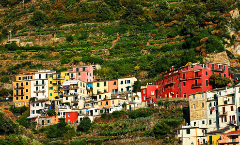 夕阳的光辉在 manarola，五渔村，意大利