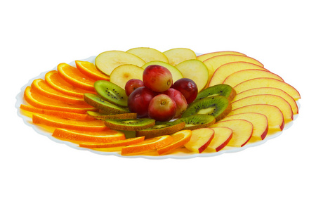 板苹果猕猴桃食品葡萄切片上孤立的白色背景