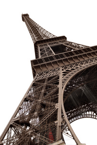 巴黎的埃菲尔铁塔上白色隔离