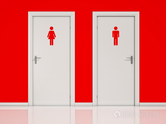男女卫生间门红墙白门