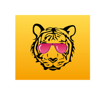 老虎脸上戴着粉红色眼镜图片