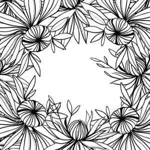 矢量无缝模式的抽象黑白色的花和叶子