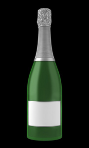 香槟酒瓶与孤立在黑色背景上的空白标签
