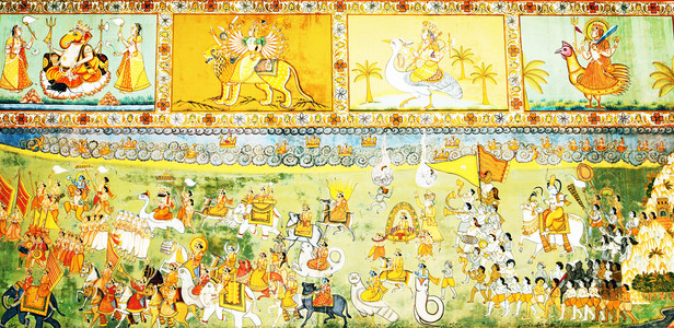 多彩普特印度壁画在焦特布尔，拉贾斯坦邦的 mehrangarh 堡