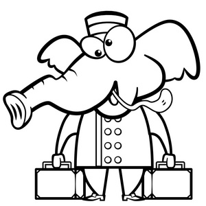 卡通大象搬运工与行李箱图片