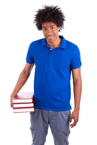 年轻的黑人少女学生男子拿着书非洲