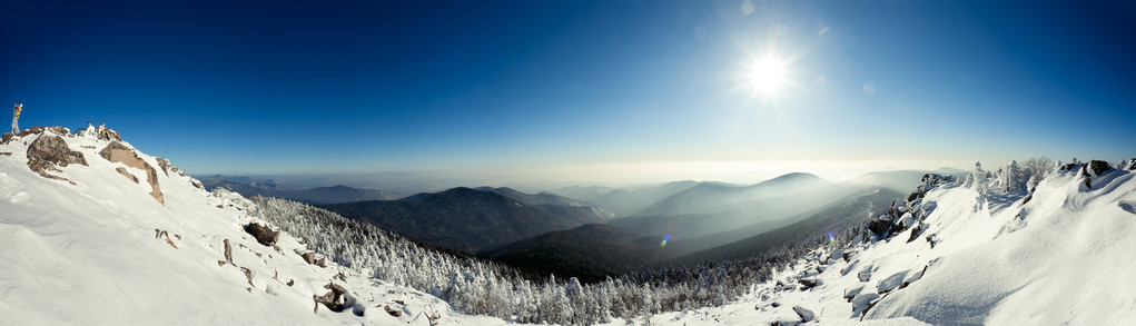 雪山风景与蓝蓝的天空的全景