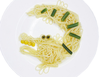 创意意大利面食品鳄鱼形状图片