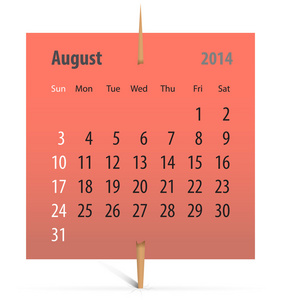 8 月 2014 年日历