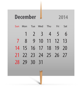 2014 年 12 月的日历