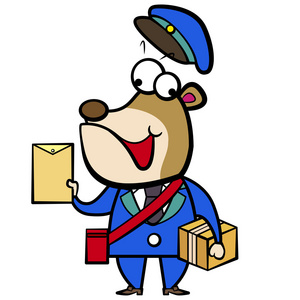 卡通熊邮递员的信件和包裹