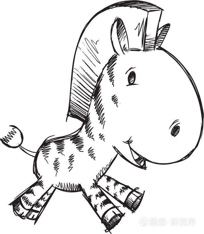 素描涂鸦可爱野生动物园斑马矢量