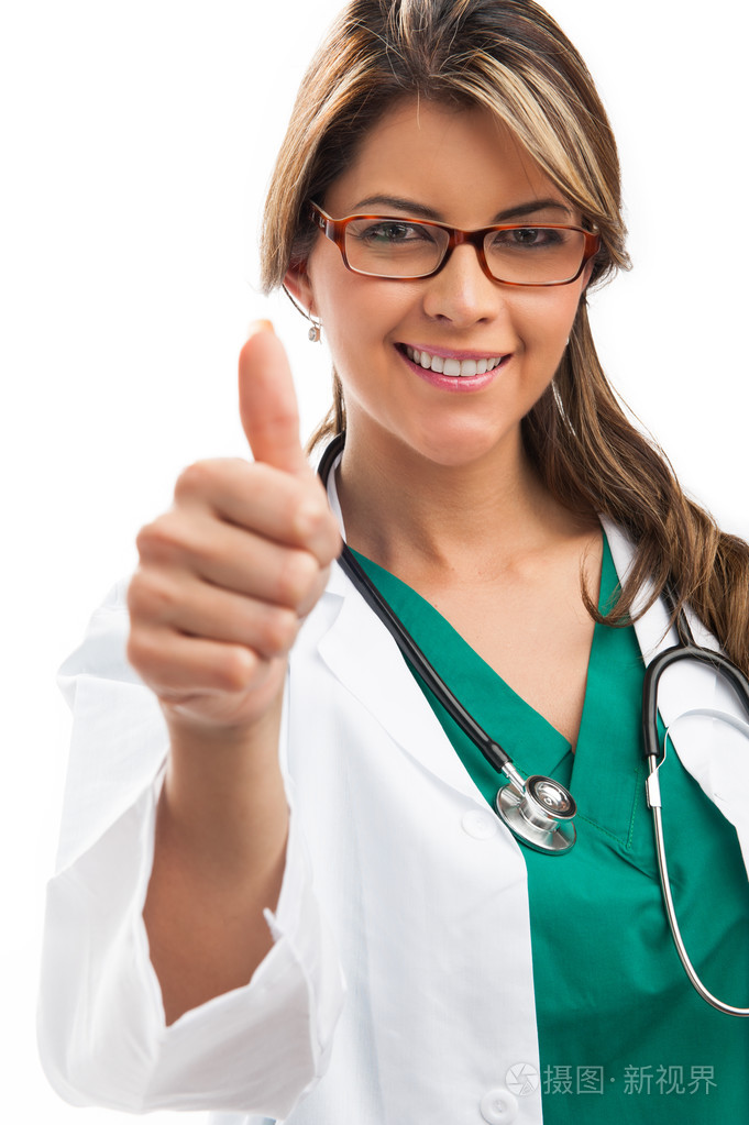 微笑医学女博士.孤立在白色背景