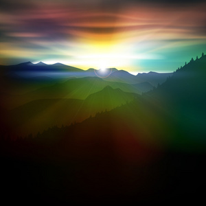 有山和日出的抽象背景
