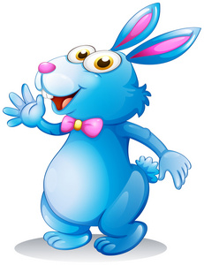 挥舞着一个蓝色兔子