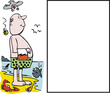 快乐的人去游泳，在海滩矢量卡通
