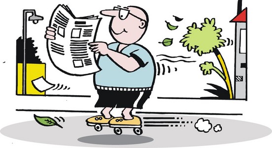 矢量卡通的溜冰鞋读报纸上的人
