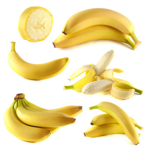 孤立在白色背景上的香蕉集合
