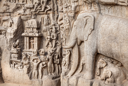 在 mamallapuram 中的大象岩