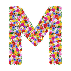 m，在不同的鲜花中的字母