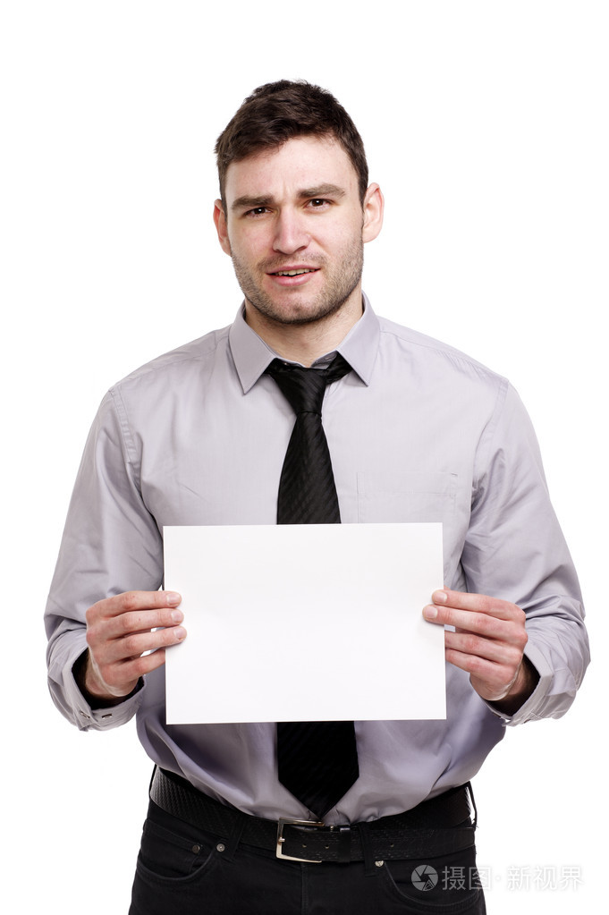 商务男人举着空白牌子照片-正版商用图片1cekt1-摄图新视界