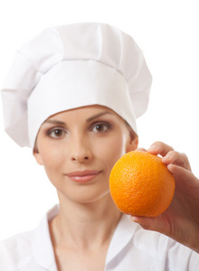 微笑的女人厨师橙
