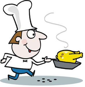 与鸡厨师矢量卡通快乐厨师煎鸡与运行的照片