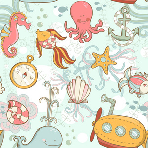水下生物可爱卡通无缝模式