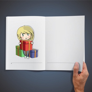 打开的书与插图的女孩的生日礼物。矢量设计