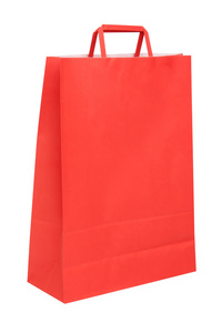 孤立在白色背景上的红纸购物袋