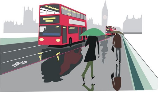 在伦敦，英国的红色巴士矢量插画