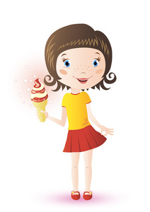 可爱的女孩与冰淇淋