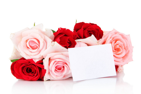 束美丽的玫瑰白色上孤立图片