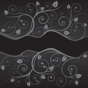 豪华黑色和银叶子和漩涡的边界图片