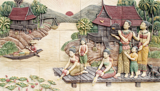 泰国文化石雕在庙墙上图片