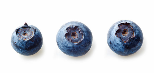 在白色背景上的三个蓝莓宏