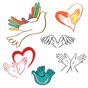 心和一只鸽子在他手中的和平与爱-标志照片