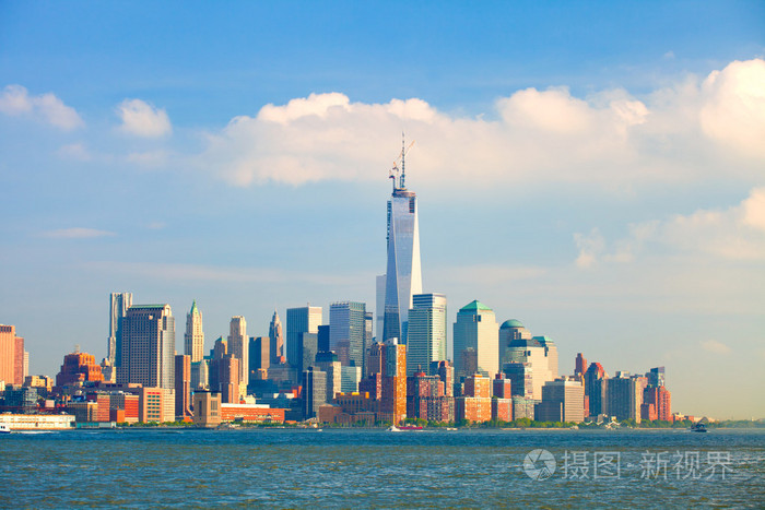 纽约城市,美国,天际线全景的曼哈顿大厦