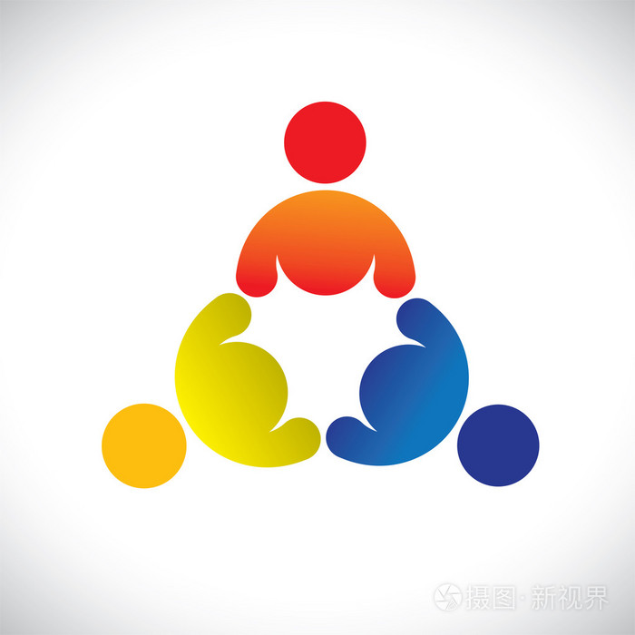 概念矢量图形-多彩三人儿童玩的图标