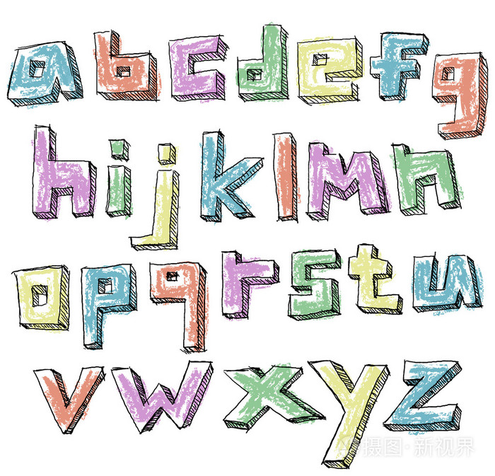 多彩的粗略手绘制的小写字母