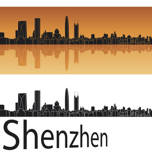深圳城市建筑剪影深圳市天际线的橙色背景照片