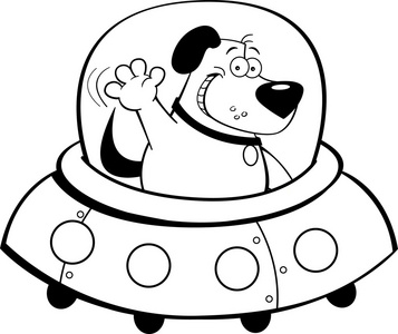 在一艘太空飞船的卡通狗