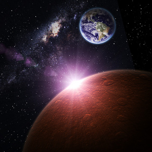 地球和火星的空间。由美国国家航空航天局装备此图像的元素