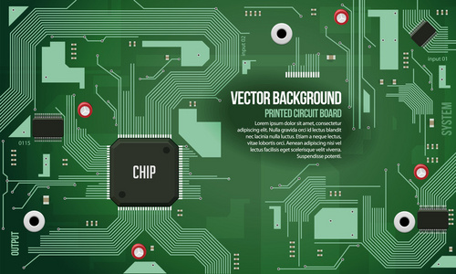 印刷电路板，芯片 cpu 处理器矢量背景绿色 eps10