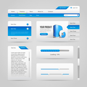 web ui 控件元素灰色和蓝色亮背景 3 导航栏 按钮 滑块 消息框 菜单 选项卡 登录 搜索 菜单 滚动