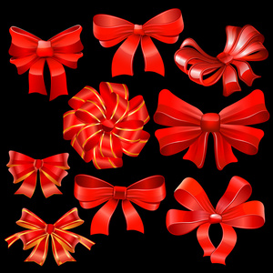 红色礼品蝴蝶结的集。矢量