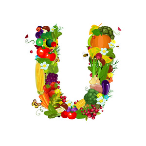 新鲜蔬菜和水果字母 u照片