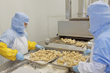 在食品加工生产线工人照片