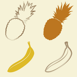 香蕉和菠萝图标矢量图