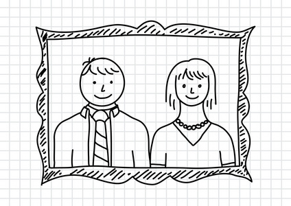 关于父母的手绘父母画像平方纸上照片